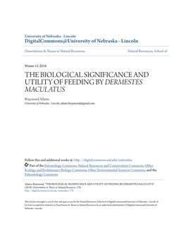 THE BIOLOGICAL SIGNIFICANCE and UTILITY of FEEDING by &lt;I