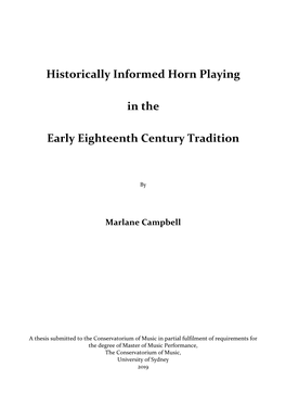 Historically Informed Horn Playing in the Early Eighteenth Century Tradition