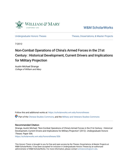 Non-Combat Operations of China's Armed Forces in the 21St Century : Historical Development, Current Drivers and Implications for Military Projection