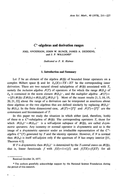 C* -Algebras and Derivation Ranges