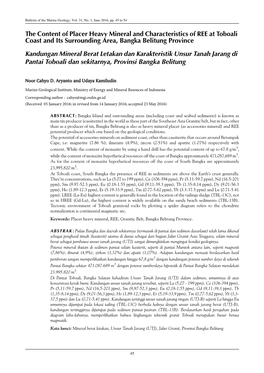 The Content of Placer Heavy Mineral and Characteristics of REE at Toboali Coast and Its Surrounding Area, Bangka Belitung Province