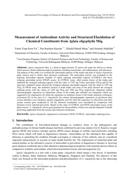 Measurement of Antioxidant Activity and Structural Elucidation of Chemical Constituents from Aglaia Oligophylla Miq