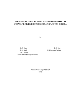 Status of Mneral Resource Information for the Cheyenne River Indian