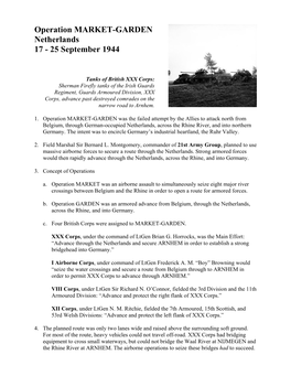 Operation MARKET-GARDEN Netherlands 17 - 25 September 1944