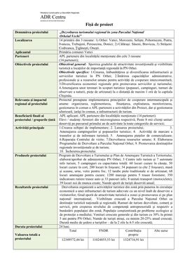 ADR Centru AGENŢIA DE DEZVOLTARE REGIONALĂ Fișă De Proiect