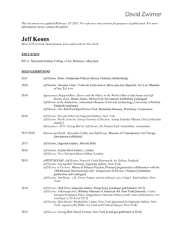 Jeff Koons Born 1955 in York, Pennsylvania