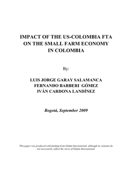 Colombia FTA Impact on Small Farmers