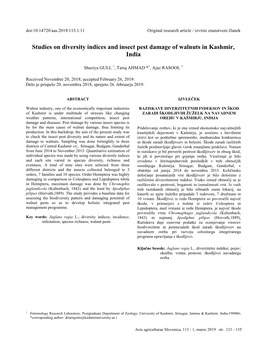 Studies on Diversity Indices and Insect Pest Damage of Walnuts in Kashmir, India