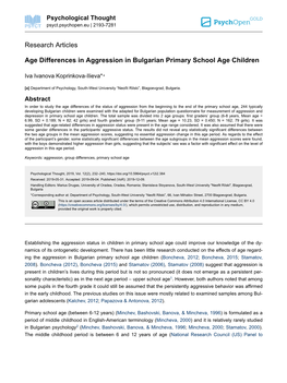 Research Articles Age Differences in Aggression in Bulgarian Primary