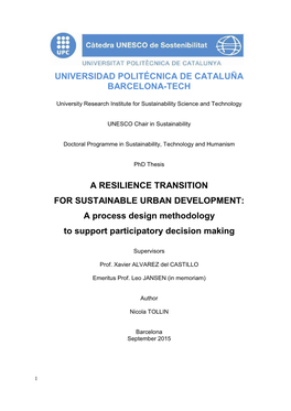 A RESILIENCE TRANSITION for SUSTAINABLE URBAN DEVELOPMENT: a Process Design Methodology to Support Participatory Decision Making