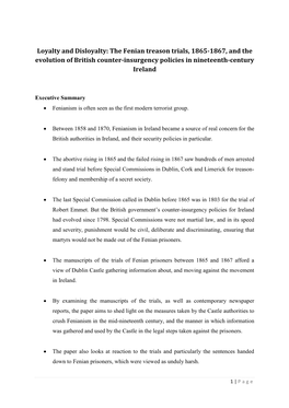 Loyalty and Disloyalty: the Fenian Treason Trials, 1865-1867, and the Evolution of British Counter-Insurgency Policies in Nineteenth-Century Ireland