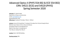 Advanced Optics II (PHYS Spring Semester 2020