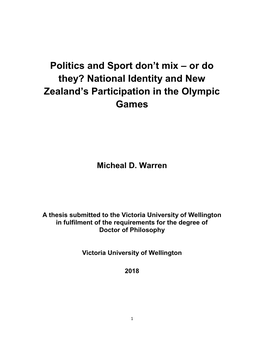 Politics and Sport Don't Mix – Or Do They? National Identity and New Zealand's Participation in the Olympic Games