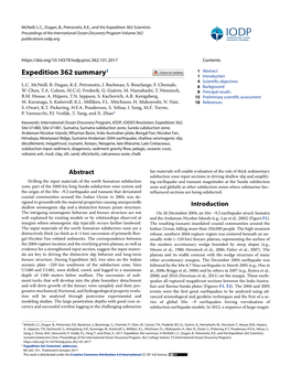 Expedition 362 Summary1 1 Abstract 1 Introduction 4 Scientific Objectives L.C