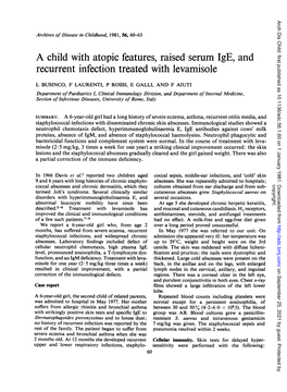 A Child with Atopic Features, Raised Serum Ige, and Recurrent Infection Treated with Levamisole