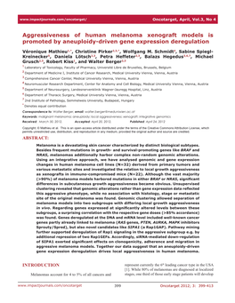 Aggressiveness of Human Melanoma Xenograft Models Is Promoted by Aneuploidy-Driven Gene Expression Deregulation