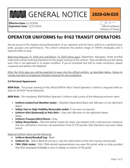 2020-GN-020 Operator Uniform for 9163 Transit Operators