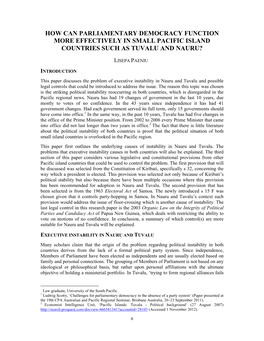 How Can Parliamentary Democracy Function More Effectively in Small Pacific Island Countries Such As Tuvalu and Nauru?