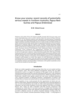 Recent Records of Potentially Serious Weeds in Northern Australia, Papua New Guinea and Papua (Indonesia)