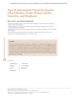 Type III Intermediate Filaments Desmin, Glial Fibrillary Acidic Protein (GFAP), Vimentin, and Peripherin