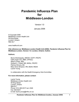 Pandemic Influenza Plan for Middlesex-London