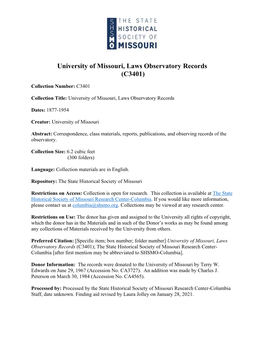 University of Missouri, Laws Observatory Records (C3401)