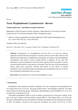 Toxic Picoplanktonic Cyanobacteria—Review