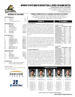 Wright State Men's Basketball 2020-21 Game Notes