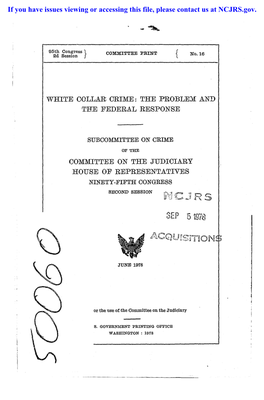 White Collar Crime: the Proble:M and the Federal Response