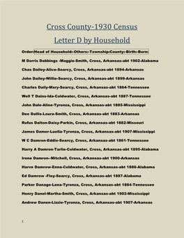 Cross County-1930 Census Letter D by Household