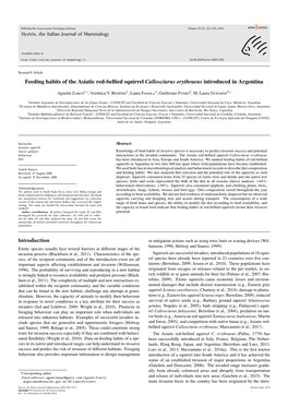 Feeding Habits of the Asiatic Red-Bellied Squirrel Callosciurus Erythraeus Introduced in Argentina