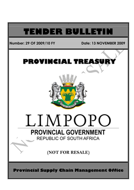 Tender Bulletin 13 November 2009