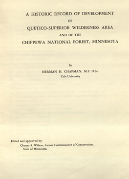 A Historic Record of Development Chippewa National Forest, Minnesota