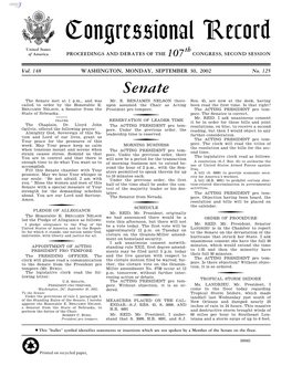 Congressional Record United States Th of America PROCEEDINGS and DEBATES of the 107 CONGRESS, SECOND SESSION