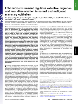 ECM Microenvironment Regulates Collective Migration PNAS PLUS and Local Dissemination in Normal and Malignant Mammary Epithelium