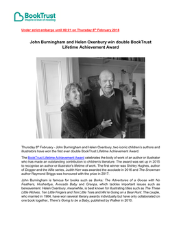 John Burningham and Helen Oxenbury Win Double Booktrust Lifetime Achievement Award