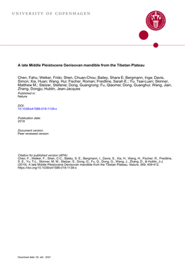 A Late Middle Pleistocene Denisovan Mandible from the Tibetan Plateau