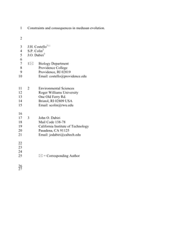 Constraints and Consequences in Medusan Evolution. 1 2 3 4 5 6 7 8 9 10 11 12 13 14 15 16 17 18 19 20 21 22 23 24 25 26 27 J.H