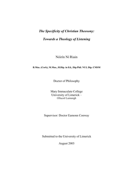 The Specificity of Christian Theosony Phd.Pdf