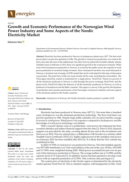 Growth and Economic Performance of the Norwegian Wind Power Industry and Some Aspects of the Nordic Electricity Market