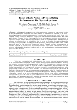 Impact of Party Politics on Decision Making in Government: the Nigerian Experience