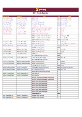 2021 Events Calendar