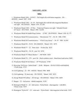 GUNS Rifles 1. Winchester Model 1894