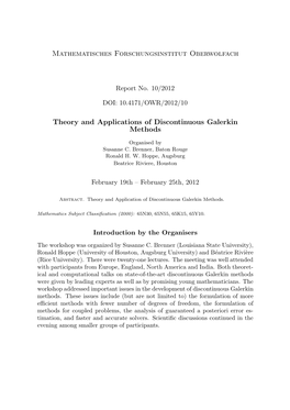 Mathematisches Forschungsinstitut Oberwolfach Theory And