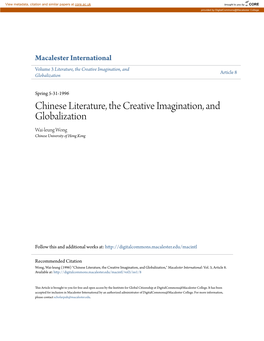 Chinese Literature, the Creative Imagination, and Globalization Wai-Leung Wong Chinese University of Hong Kong