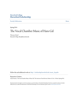 The Vocal Chamber Music of Hans GÃ