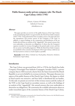 The Dutch Cape Colony: the Degree to Which Its Fiscal System Was Extractive, and How Fairly It Distributed the Tax Burden