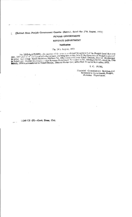 L [Extract from Punjab Government Gazette (Ext.-Ra.), Dated the 27Th Augtlst, 1973] PUNJAB GOVERNMENT REVENUE DEPARTMENT