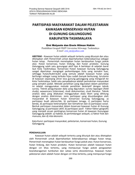 Partisipasi Masyarakat Dalam Pelestarian Kawasan Konservasi Hutan Di Gunung Galunggung Kabupaten Tasikmalaya