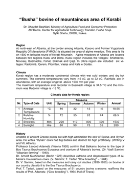 “Busha” Bovine of Mountainous Area of Korabi